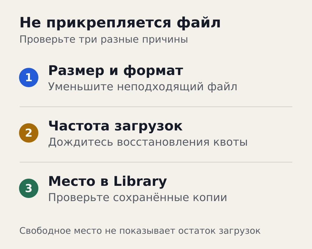 Три проверки при отказе загрузки файла: размер и формат, частота загрузок и место в Library