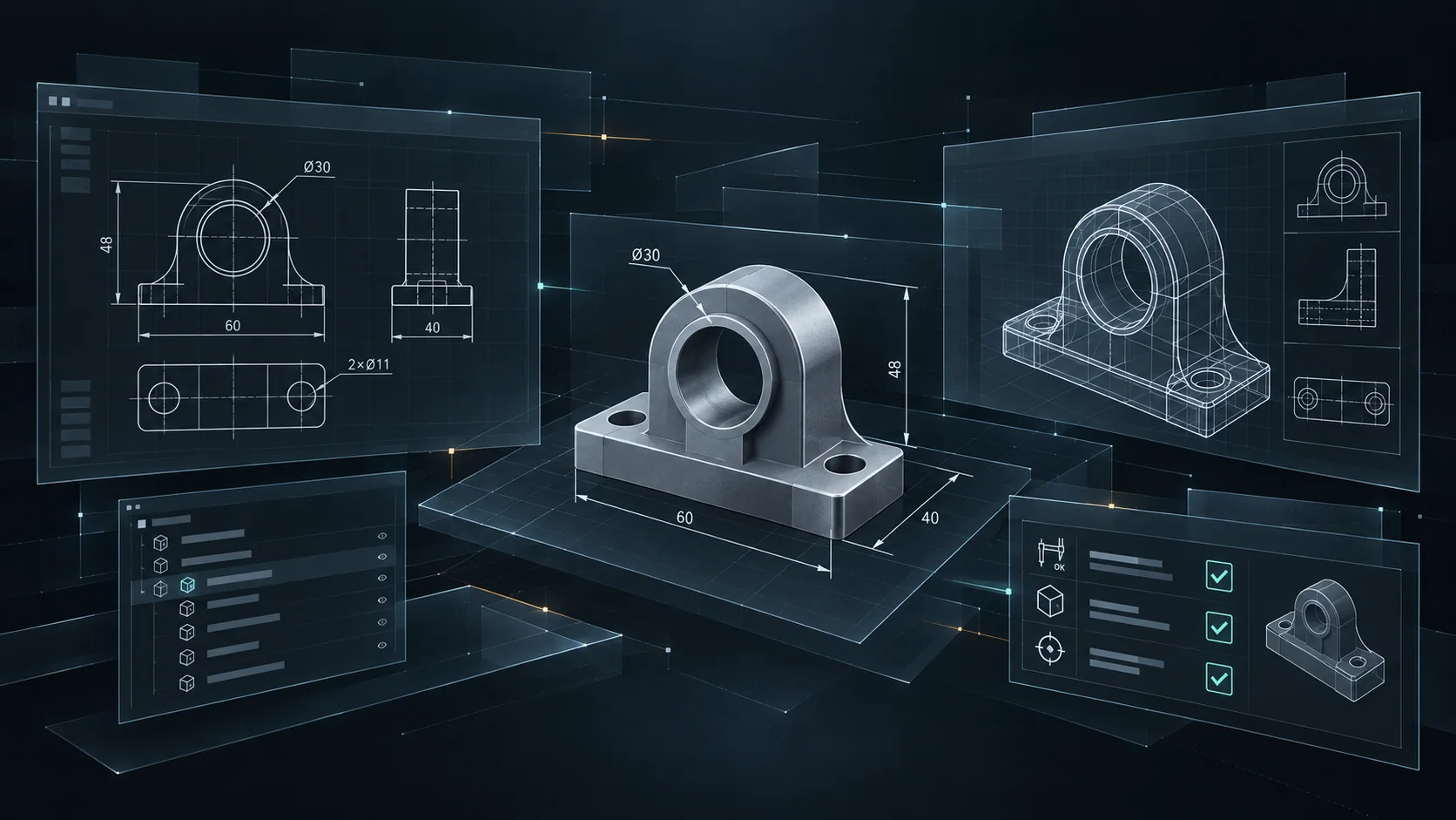 Инженерная CAD-модель детали с чертежом и проверкой параметров