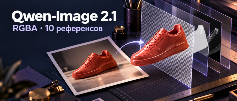 Qwen-Image 2.1: изображение кроссовка переносится с фотографии на прозрачный слой