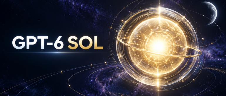 Обложка статьи о GPT-6 Sol: золотое ядро на тёмном фоне