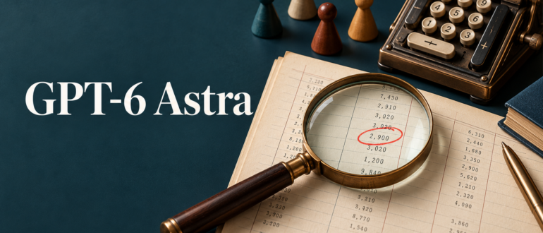 GPT-6 Astra и проверка рекламного отчёта с лупой и счётной машиной.