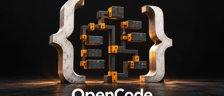 OpenCode: иллюстрация программирования с фигурными скобками и модульной структурой кода