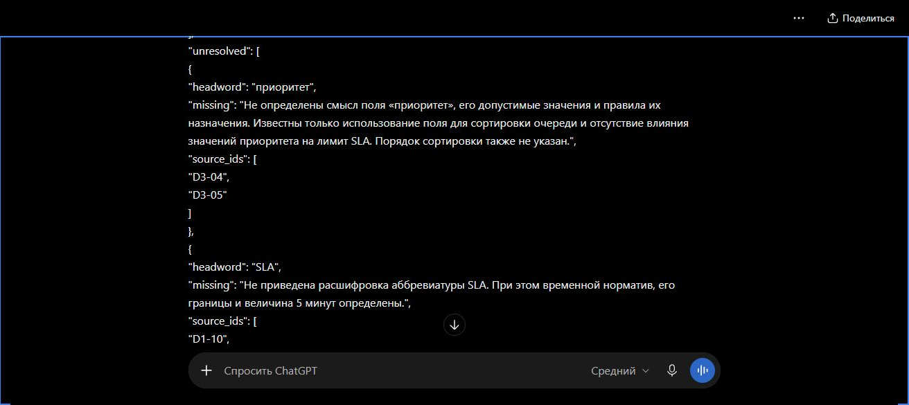 Ответ ChatGPT с неизвестным определением приоритета и отсутствующей расшифровкой SLA.