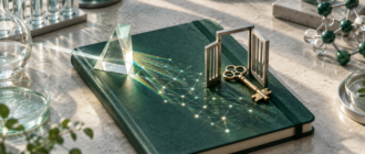 Rosalind Academic Plan: лабораторная призма и ключ на научной книге