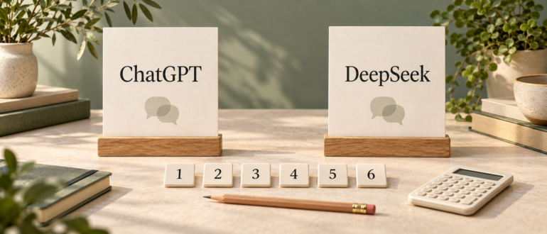 Две равные карточки ChatGPT и DeepSeek, шесть заданий и калькулятор для проверки ответов