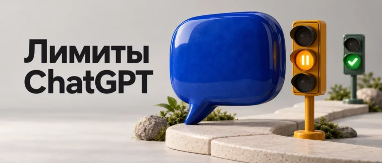 Лимиты ChatGPT: синее облачко сообщения у сигнала паузы и зелёного сигнала продолжения
