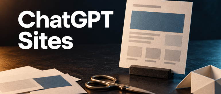 ChatGPT Sites: бумажный макет веб-страницы, ножницы и бумажный модуль
