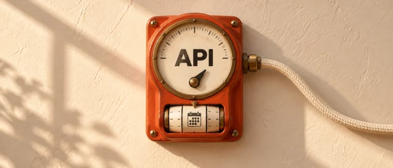 Терракотовый счётчик API с календарём символизирует ежемесячный запас кредитов