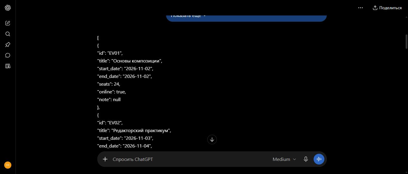 Начало реального ответа ChatGPT с первой записью EV01