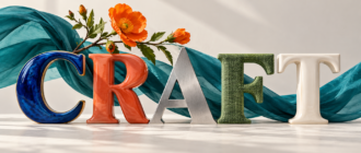 Буквы CRAFT из керамики, металла и ткани — редакционная ИИ-иллюстрация