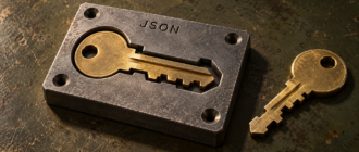 Латунный ключ в металлическом шаблоне JSON и второй ключ другой формы рядом