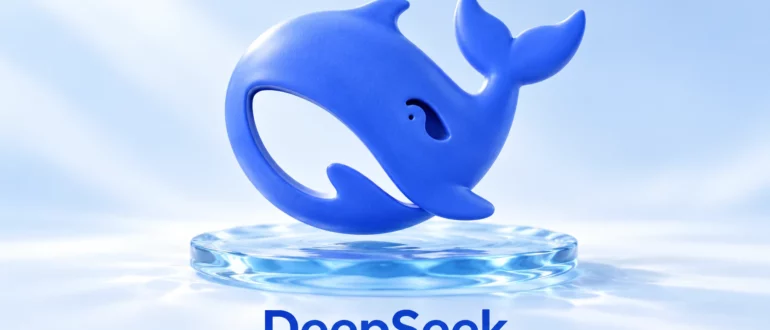 DeepSeek: редакционная скульптура синего кита по мотивам узнаваемого знака