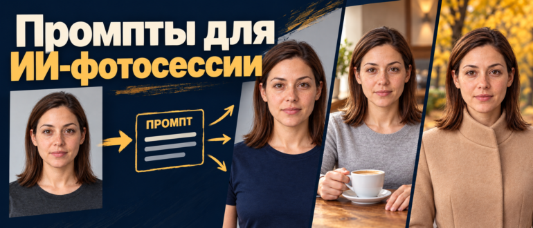 Обложка: один синтетический портрет, промпт и три образа ИИ-фотосессии