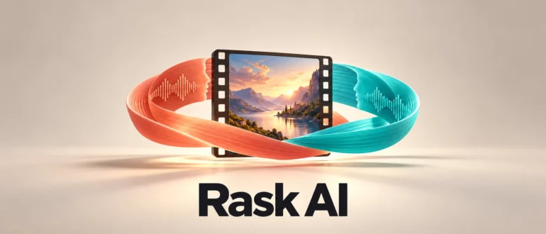 Rask AI: видеокадр в окружении двух звуковых лент
