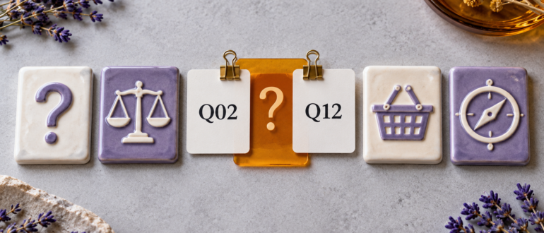 Значки поисковых намерений и две связанные карточки Q02 и Q12