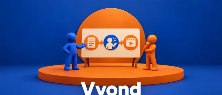 Vyond: стилизованные персонажи объясняют схему на доске